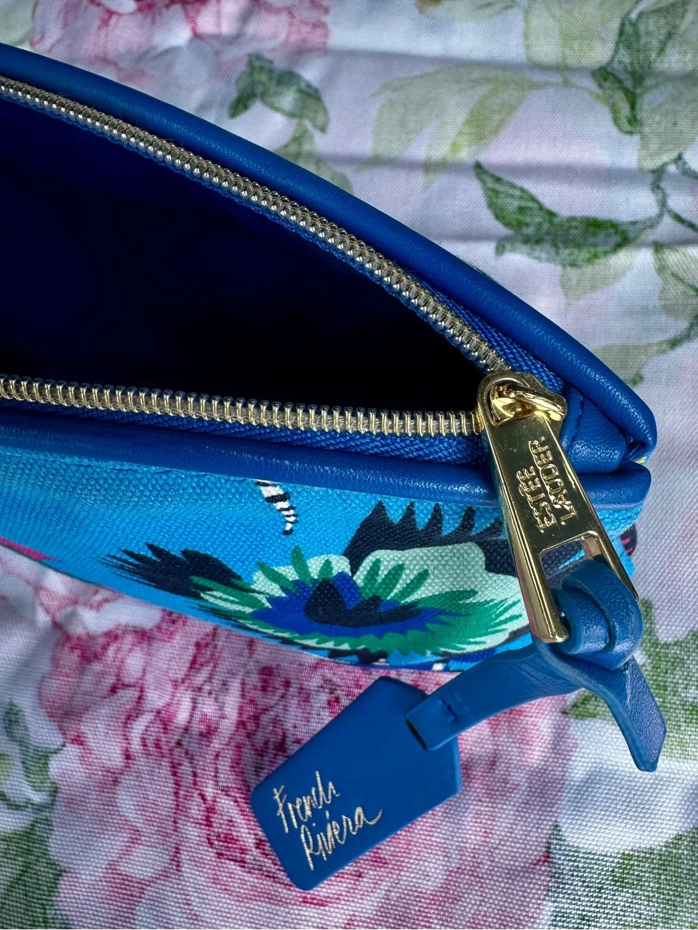 Estee Lauder Blue Floral Cosmetic Bag
